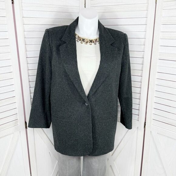 Sag Harbor Vintage Wool Blend Long Blazer Jacket Charcoal Grey 16 - Picture 1 of 14